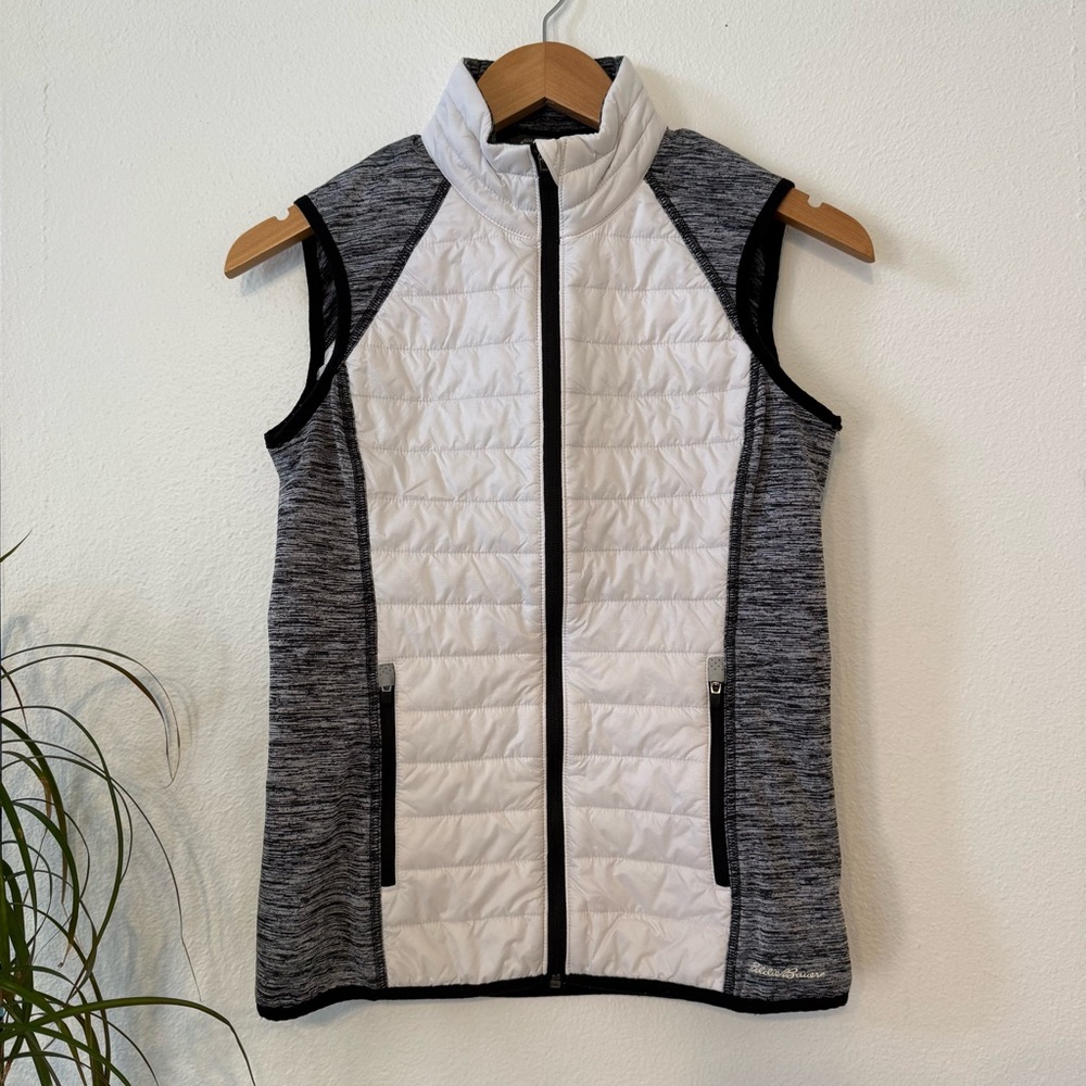 Eddie Bauer Women's XS Zip-Up White & Gray Vest with two side zipper pockets